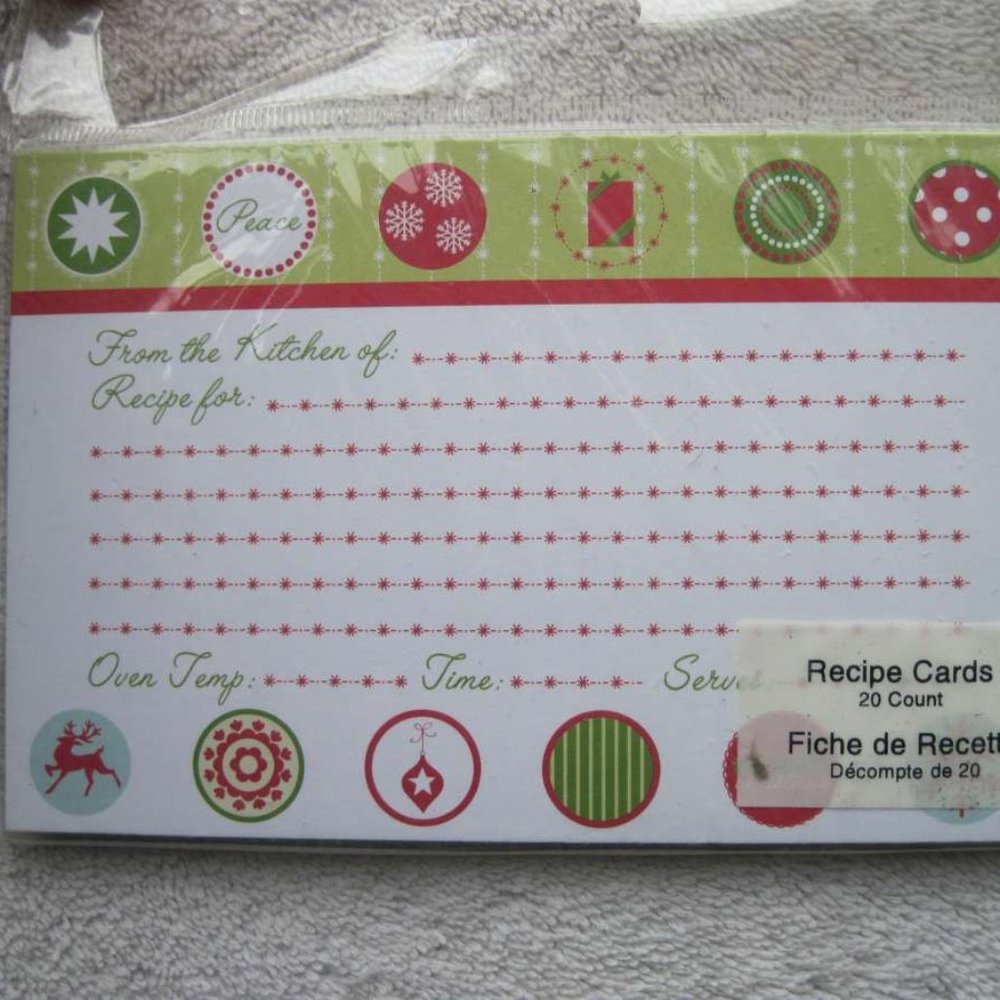20 Studio 18 4 x 6 Blank Recipe Cards Peace Ornaments Deer Holiday Motif Pattern